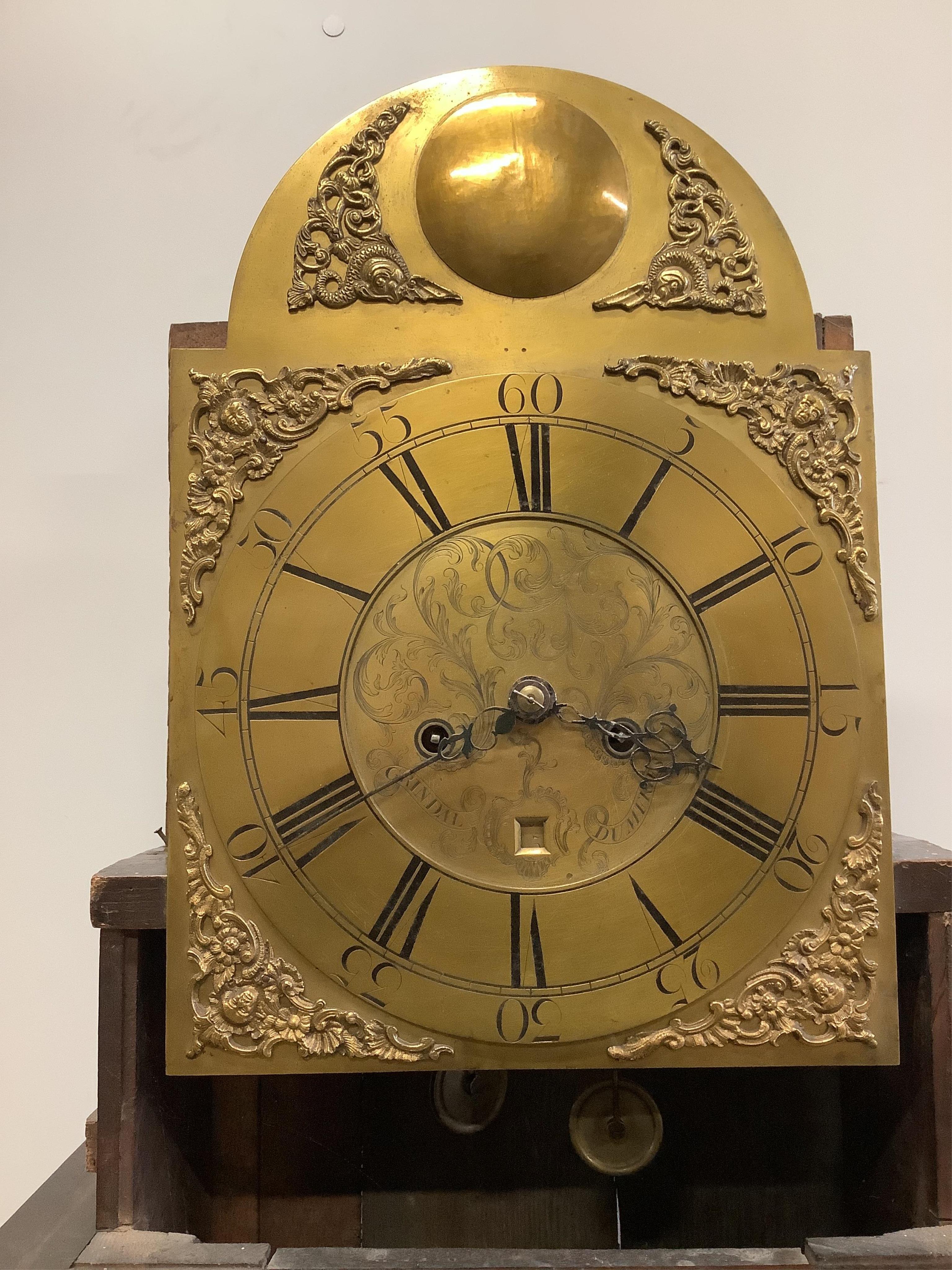 Grindal of Dumfries, a George III mahogany 8 day longcase clock, height 222cm. Condition - fair, weights and pendulum present.